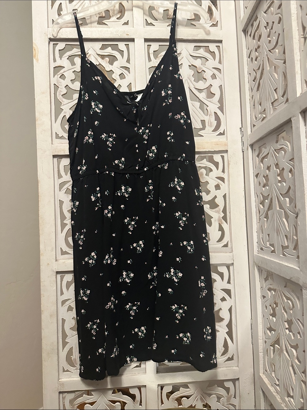 H&M Black Mini Dress with White and Pink Floral Print